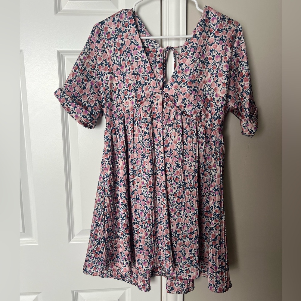 Lulu's Pink and Blue Floral Mini Dress